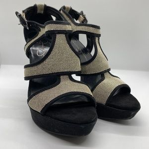 Black and Silver Platform Strappy Heel